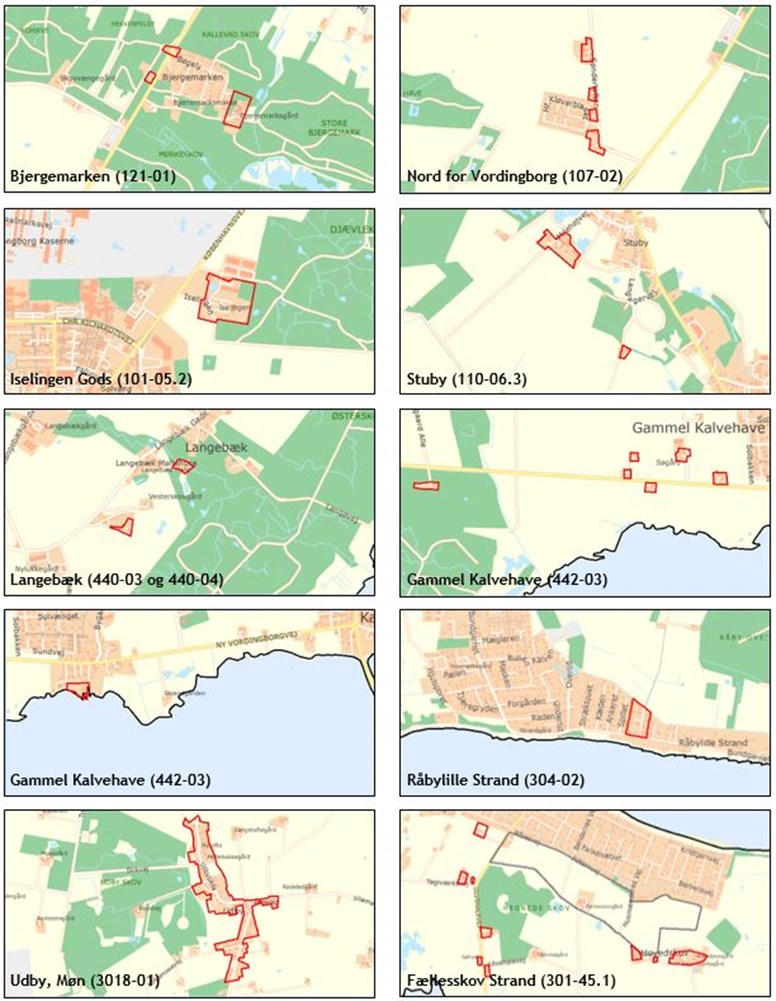 Kort der viser de landsbyer hvor der er planlagt kloakering